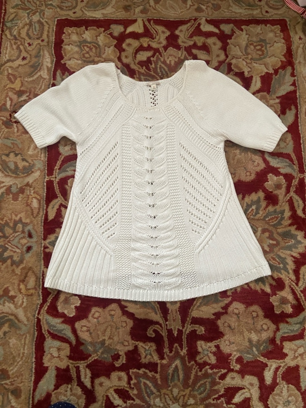 GAP Cream Open-Knit Short Sleeve Sweater